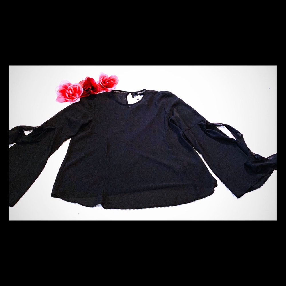 Top shop Black SheerBlouse. SZ 4. Bell Sleeves